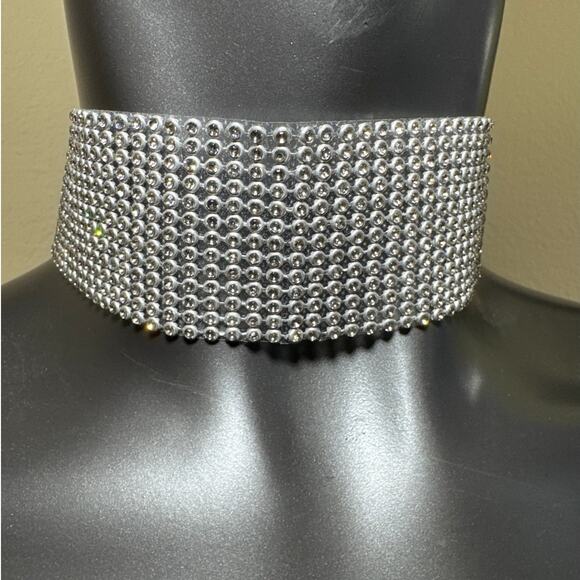 Wide Adjustable 11 to 16" Sparkly Layered Rhinestone Choker, Light Weight Vinyl - Picture 1 of 5